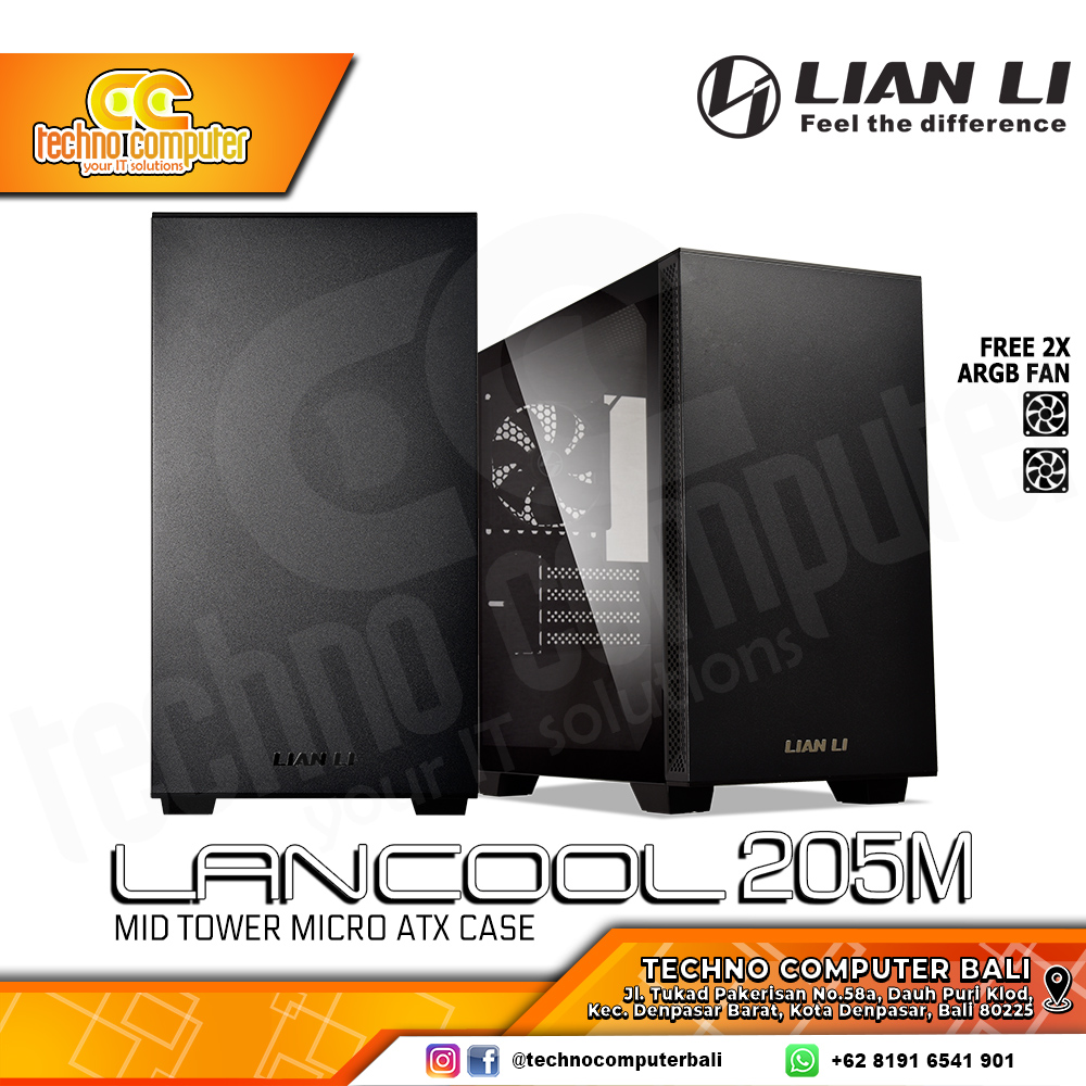 CASING LIAN LI LANCOOL 205M Black - Mid Tower mATX Case Tempered Glass (Free 2x Fan)