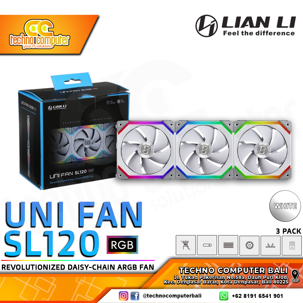 FAN CASING LIAN LI UNI FAN SL120 WHITE - 120mm Triple Pack ARGB Fan with Controller
