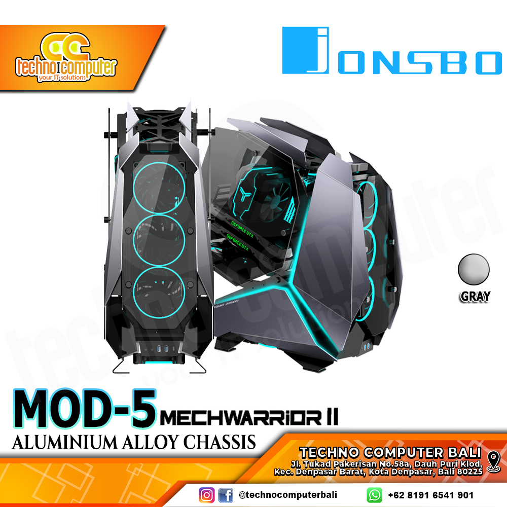 CASING JONSBO MOD5 Gray - Mid Tower ATX Case Tempered Glass