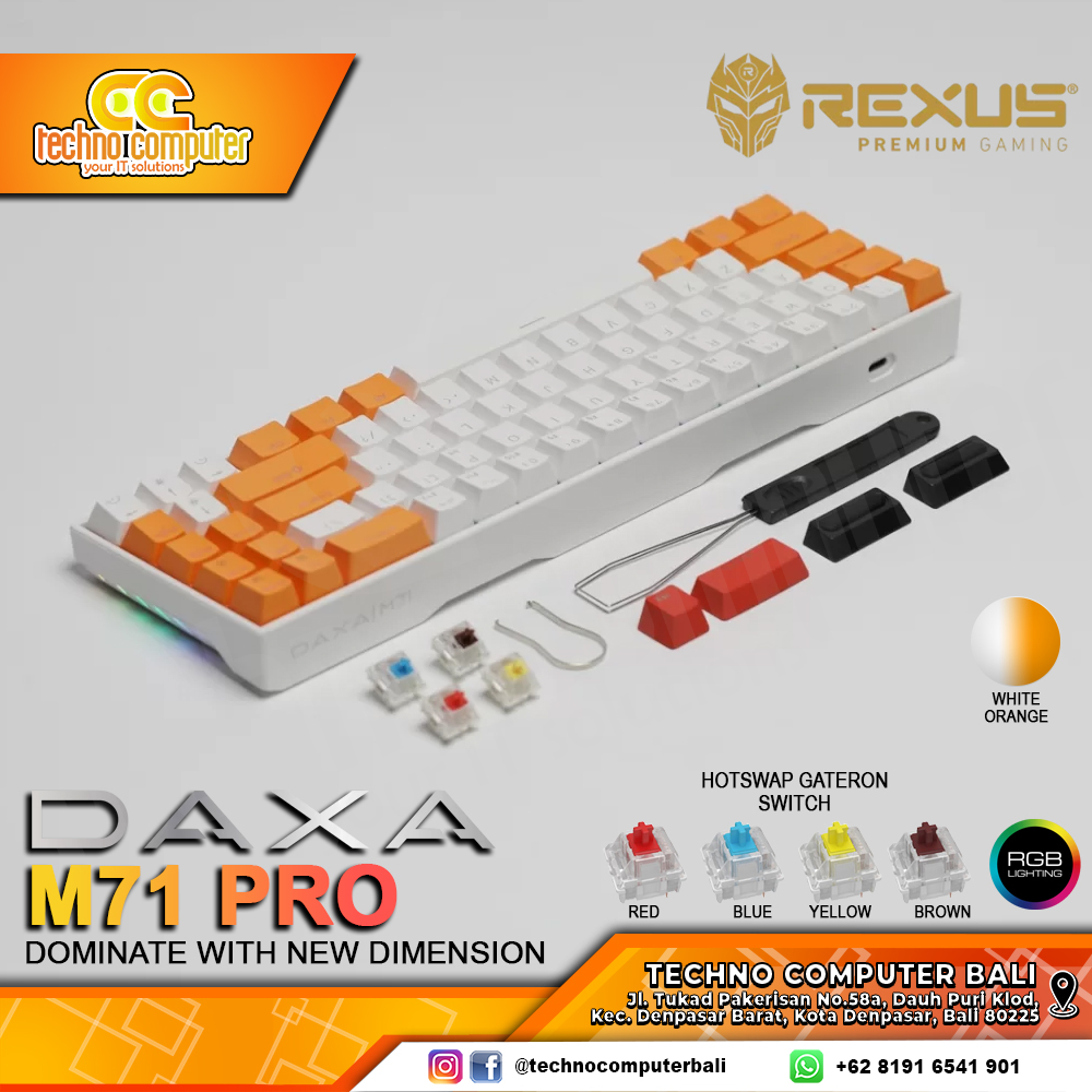 REXUS DAXA M71 PRO Orange/White - Mechanical Red Switch - Gaming Keyboard