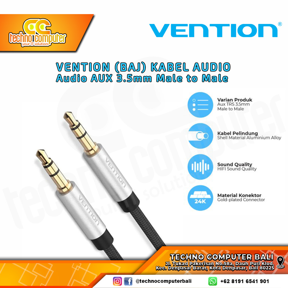 VENTION KABEL AUDIO AUX 3.5mm Male to Male Fabric Braided - BAJ 1.5M