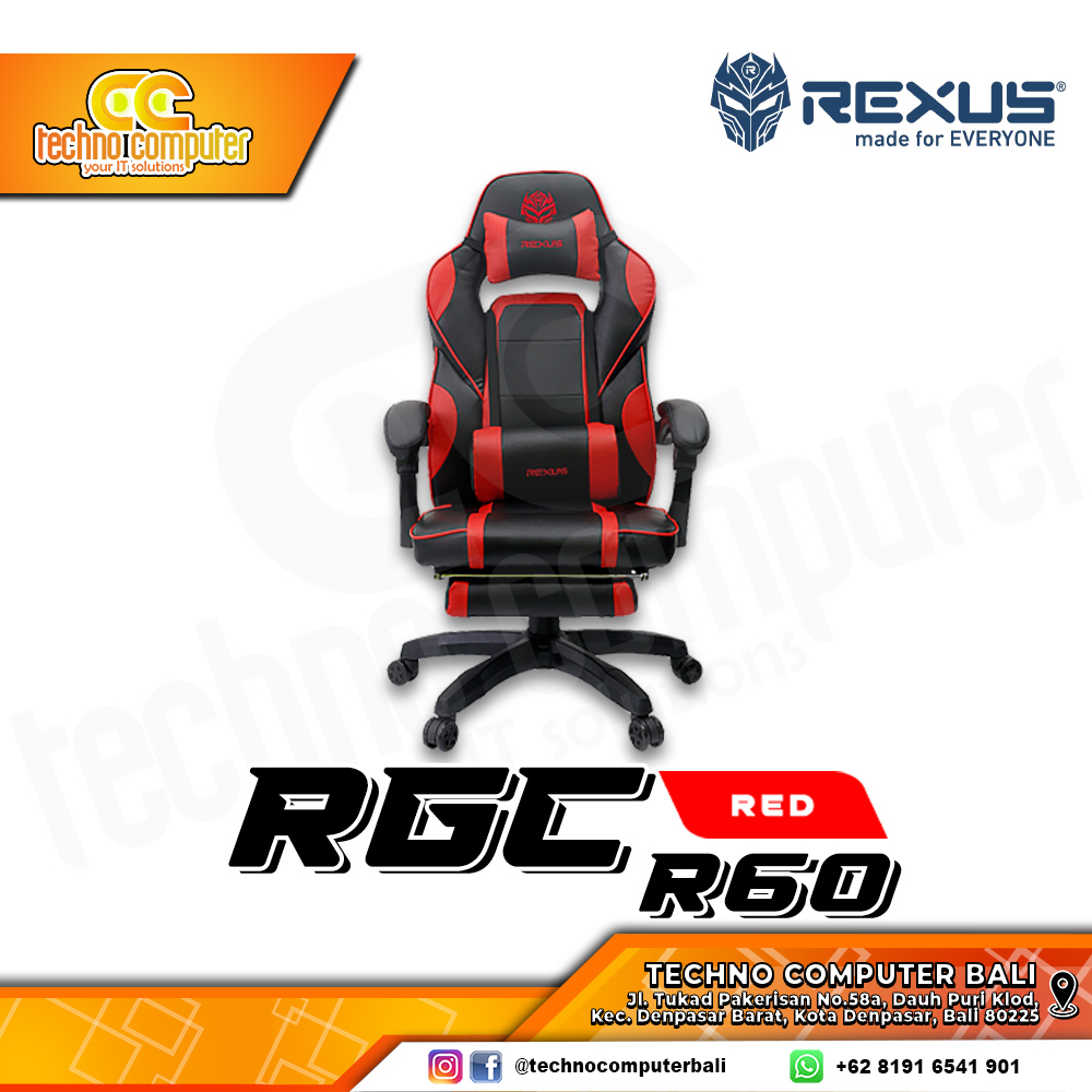 KURSI GAMING REXUS RGC-R60 GAMING CHAIR Footrest - RED