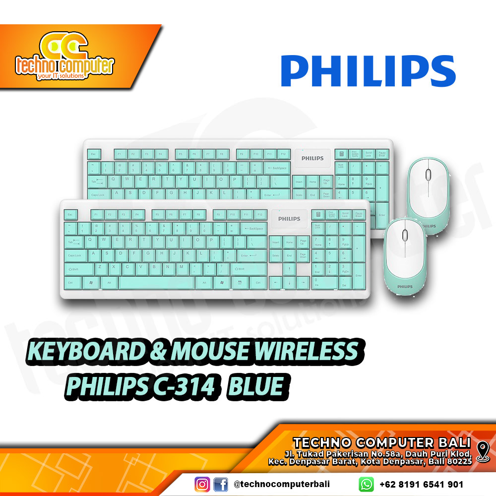 PHILIPS C-314 Wireless Blue - Office Keyboard & Mouse Wireless