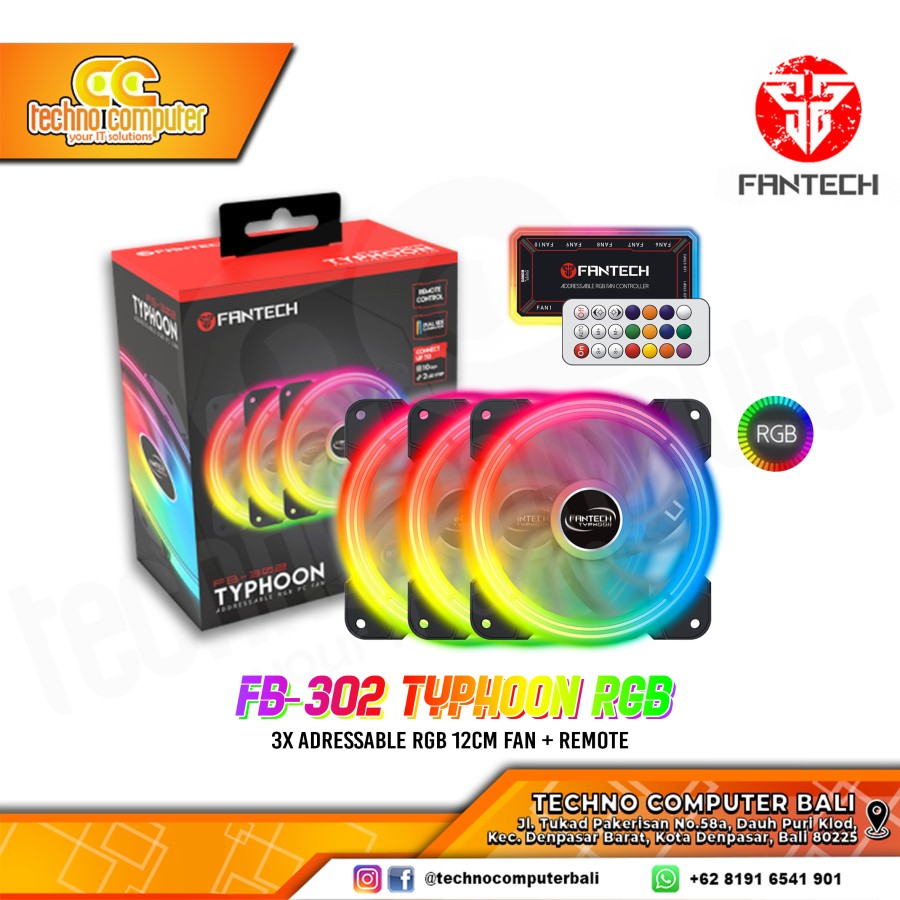 FAN CASING FANTECH TYPHOON FB-302 - 120mm Triple Pack RGB with Remote Control