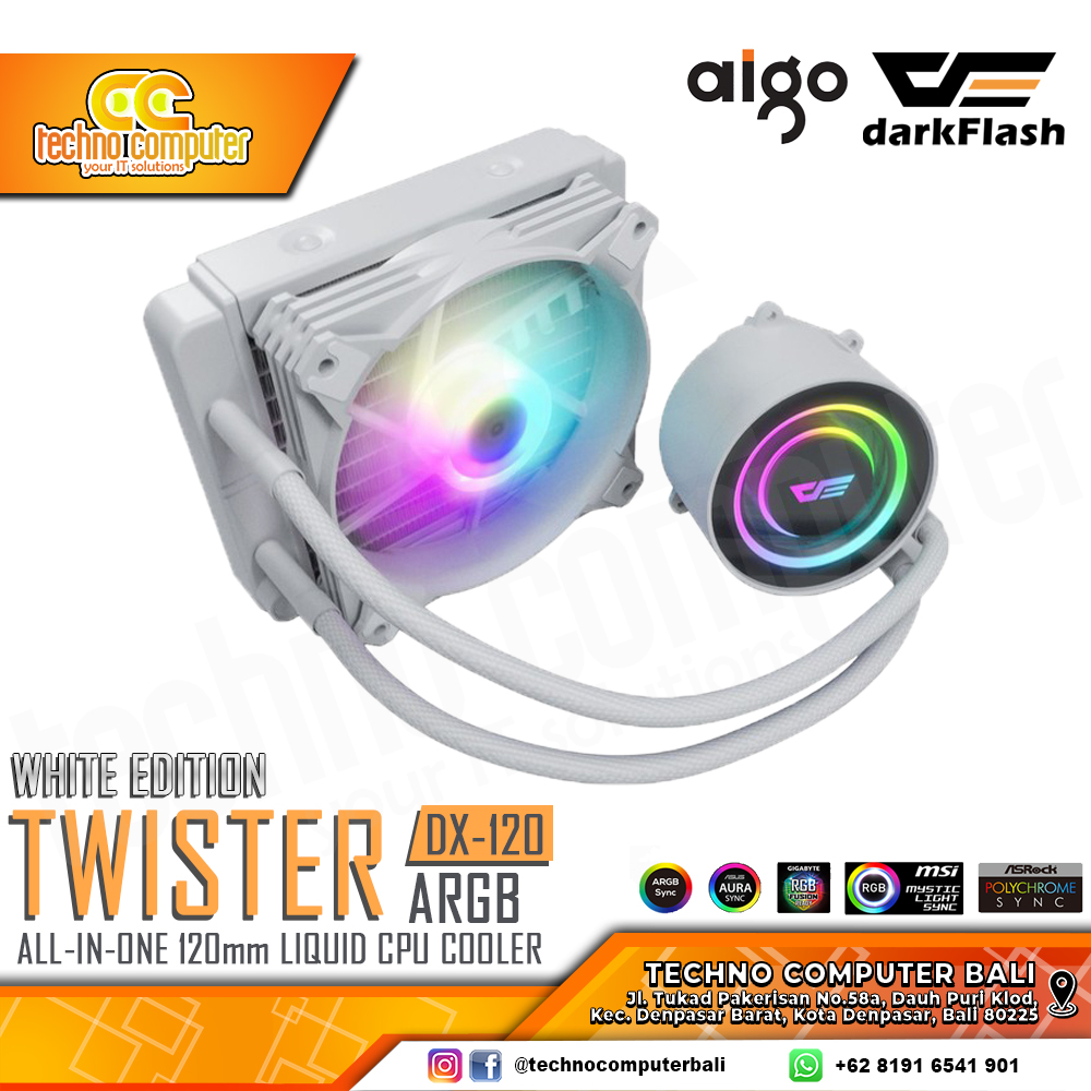AIGO DARKFLASH TWISTER DX120 ARGB White Edition - CPU Cooler - 120mm AIO Liquid Cooler