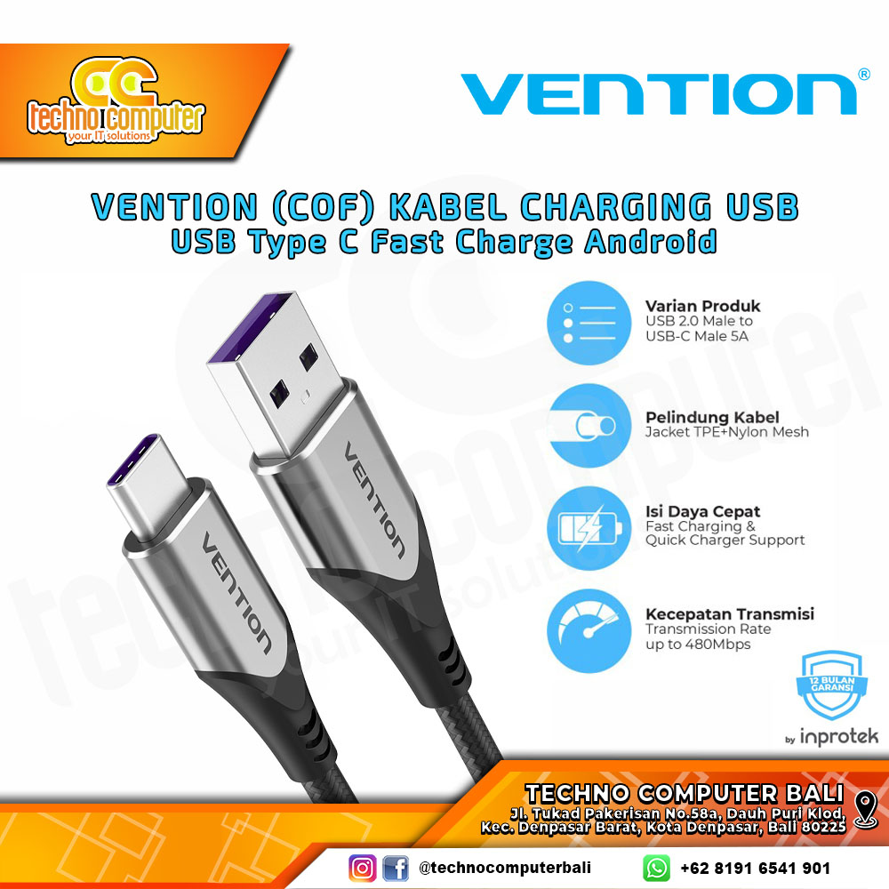 VENTION KABEL USB - Type-C Fast Charge Android 5A - COF 0.25M