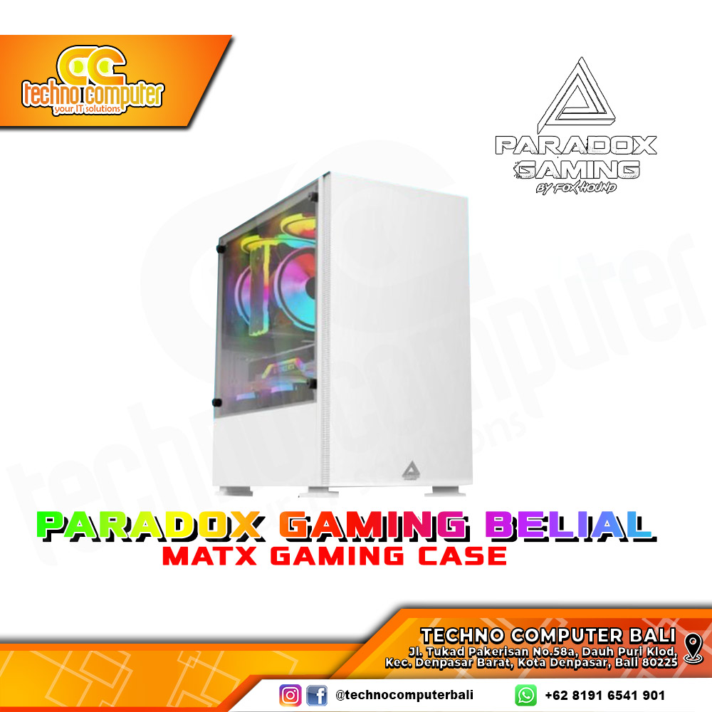 CASING PARADOX GAMING BELIAL White - Mid Tower mATX Case Tempered Glass (Free 1x RGB Fan)