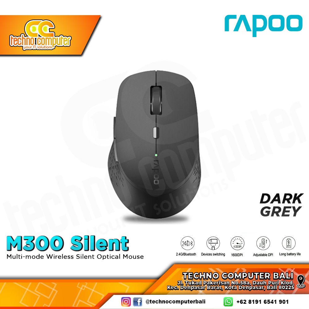RAPOO M300 Silent Wireless Dark Grey - Office Mouse Wireless