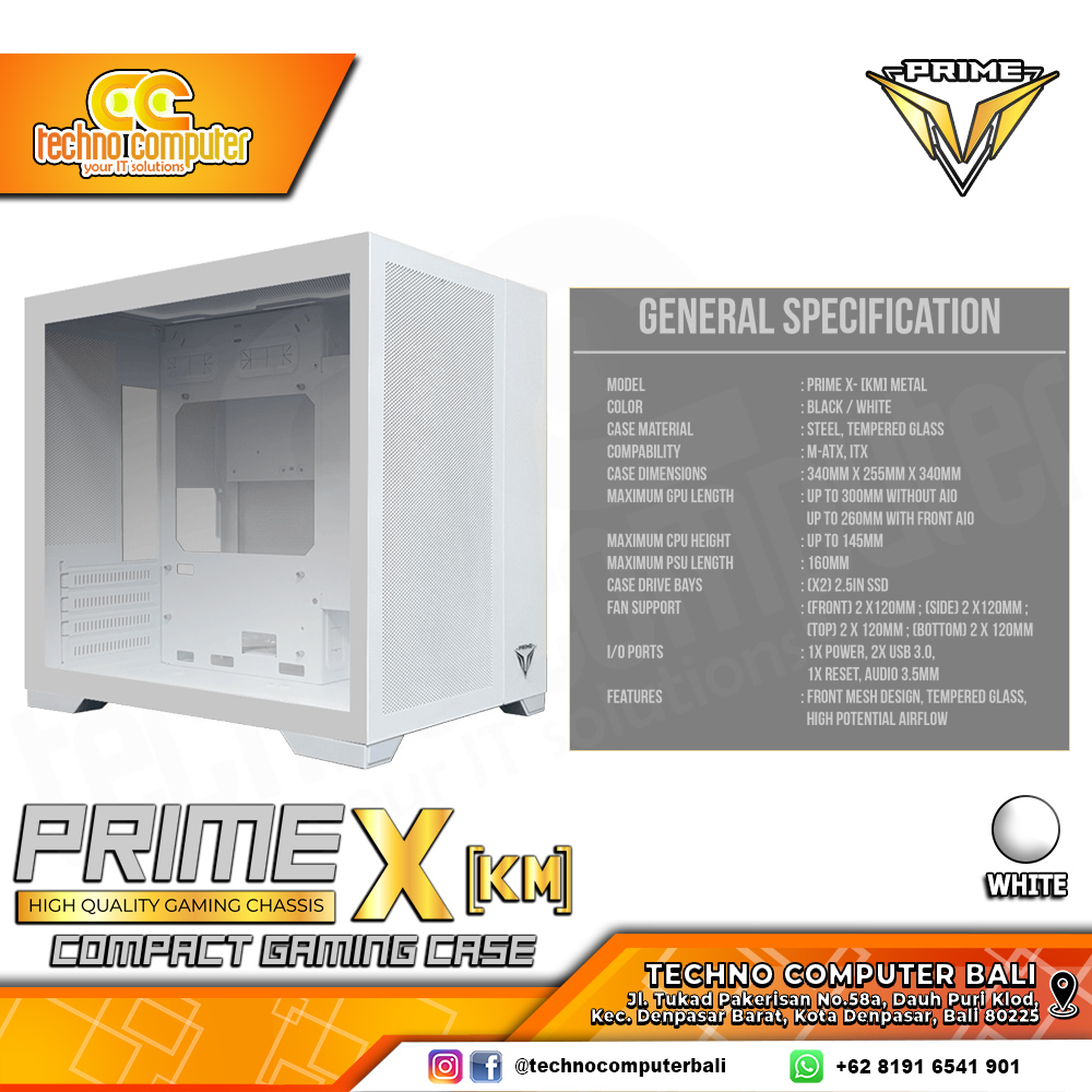 CASING PRIME GAMING X-[KM] Metal White - Mid Tower mATX Case Tempered Glass