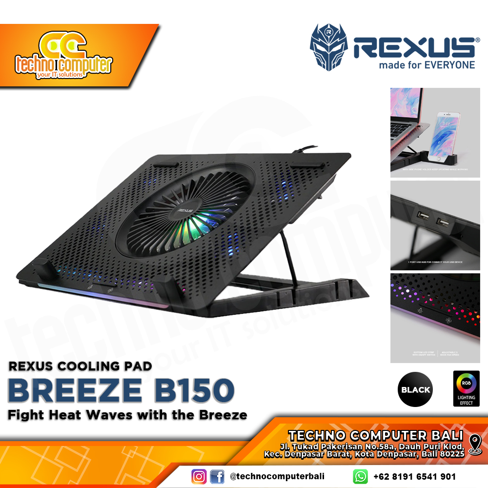 COOLINGPAD REXUS BREEZE B150 With RGB Notebook CoolingPad Up to 15inch - Black