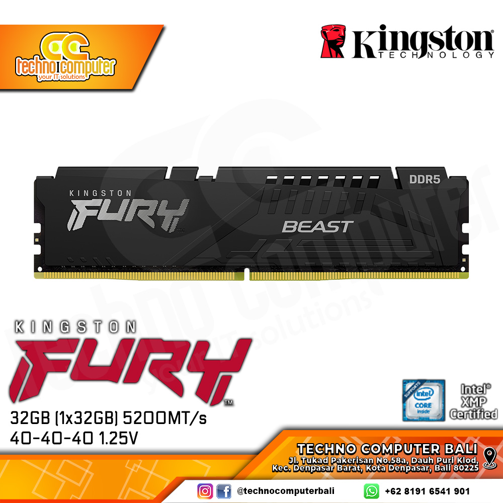 DDR5 KINGSTON FURY BEAST 32GB (1x32GB) Single 5200Mhz