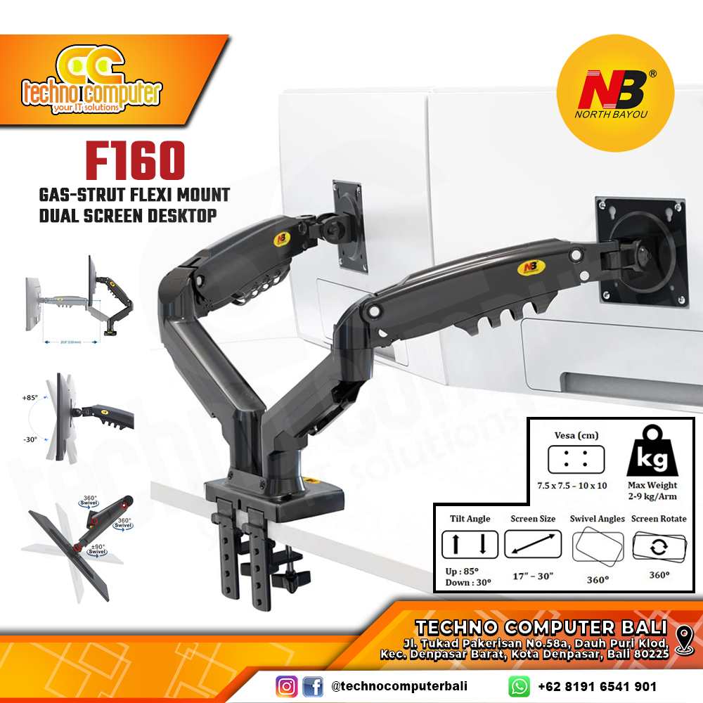 Bracket Monitor TV 17-27inch North Bayou NB-F160 Gas Spring Dual Monitor