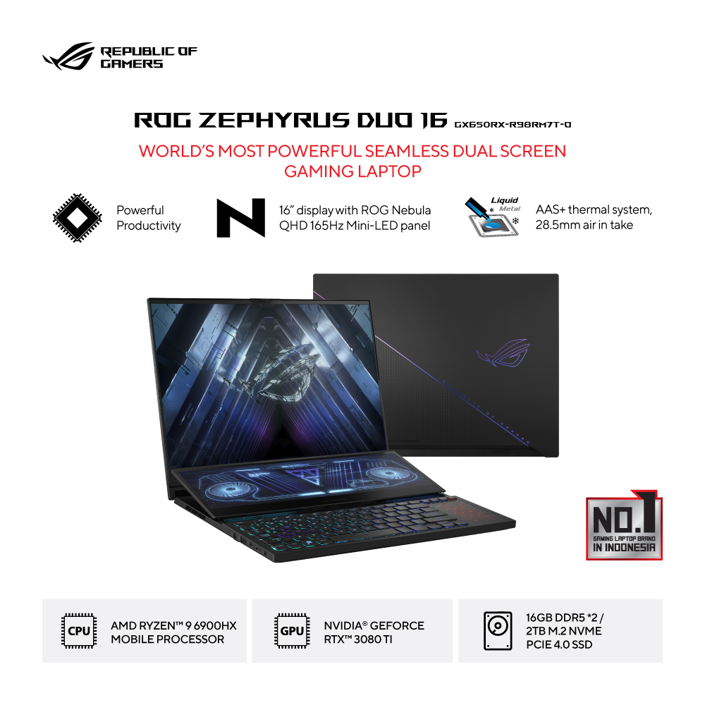 ASUS ROG Zephyrus Duo 16 [GX650RW-R97RM7T-O] AMD Ryzen 9-6900H/RAM 32GB/SSD 1TB/RTX 3070Ti/Win11