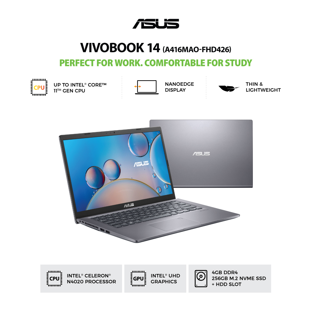 ASUS VivoBook 14 [A416MAO-FHD426] Celeron N4020/RAM 4GB/SSD 256GB/Intel UHD 600/Win11