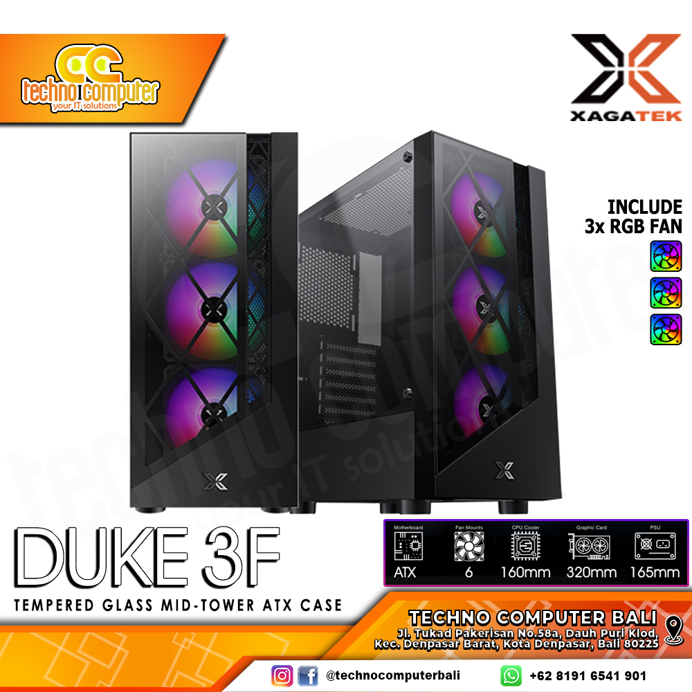CASING XIGMATEK DUKE 3F - Mid Tower ATX Case Tempered Glass (Free 3x RGB Fan)