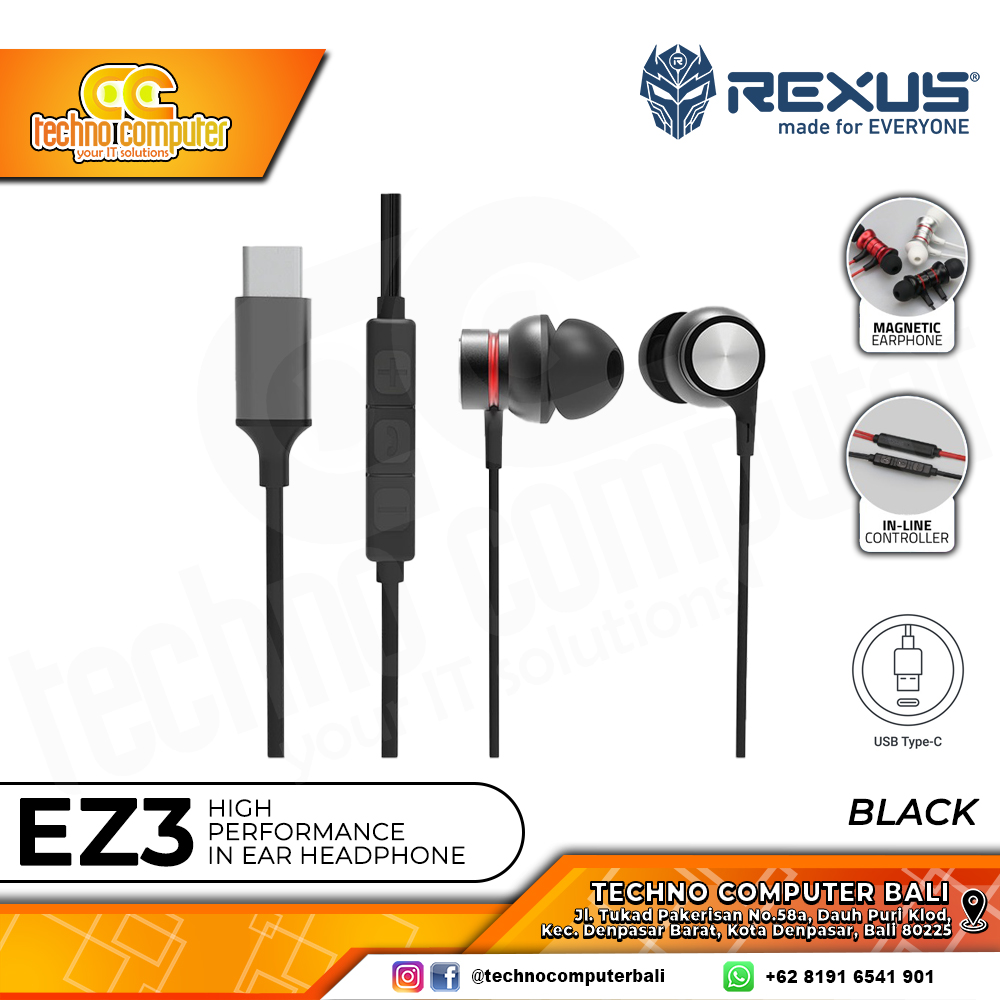 EARPHONE REXUS EZ3 Type-C Black - Gaming Earphone