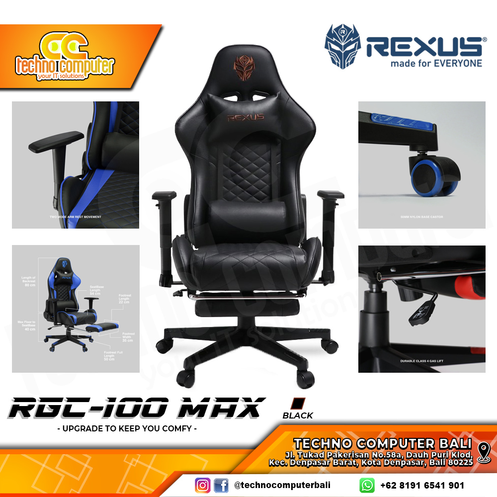 KURSI GAMING REXUS RGC-100 MAX GAMING CHAIR Footrest - BLACK