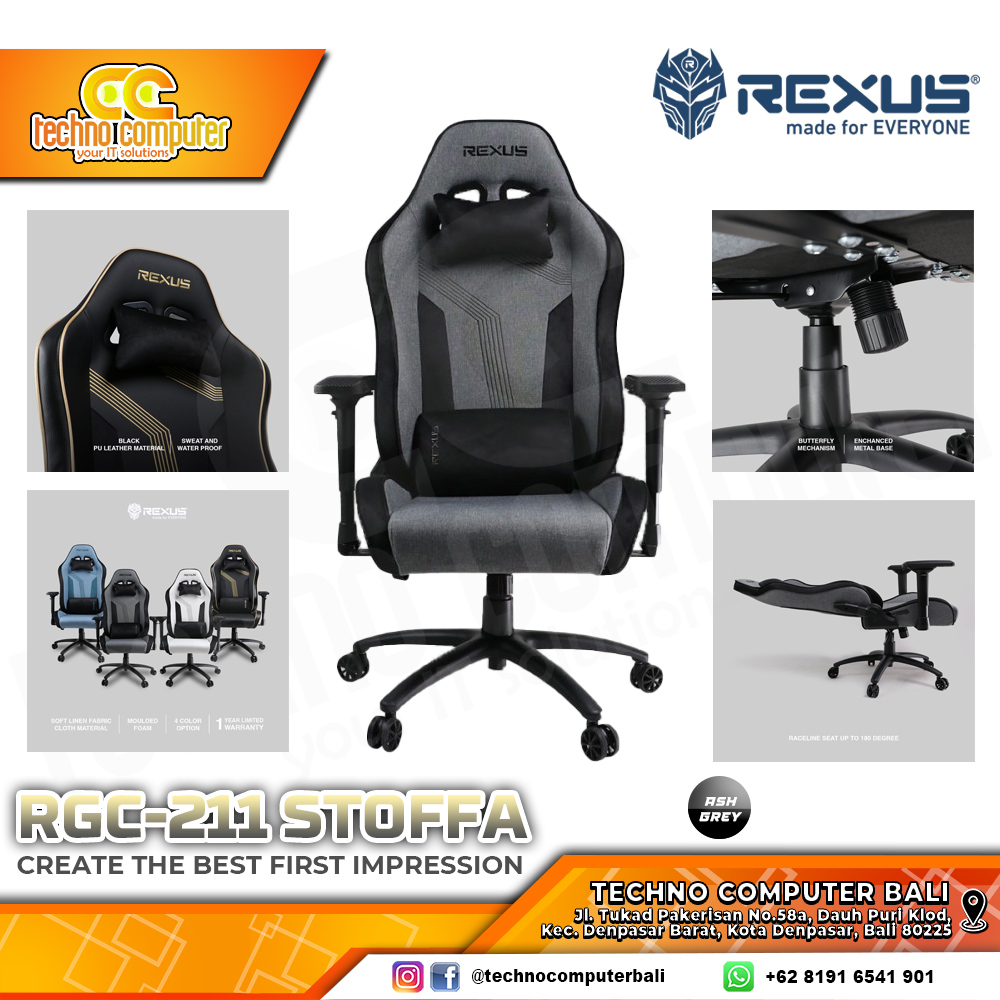 KURSI GAMING REXUS RGC-211 STOFFA GAMING CHAIR 4D Armrest - ASH GREY