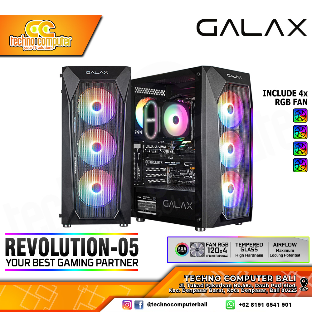 CASING GALAX REVOLUTION 05 Black - Mid Tower ATX Case Tempered Glass (Free 4x RGB Fan)