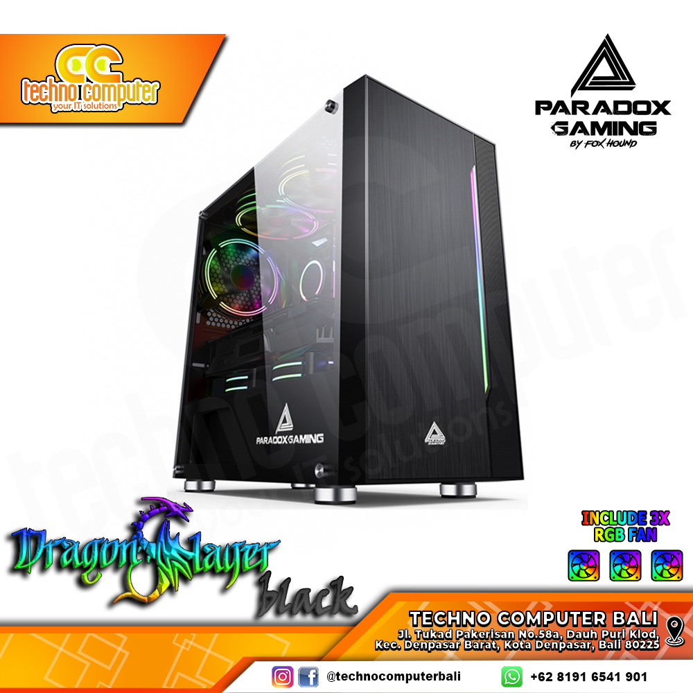 CASING PARADOX GAMING DRAGON SLAYER Black - Mid Tower mATX Case Tempered Glass (Free 1x RGB Fan)