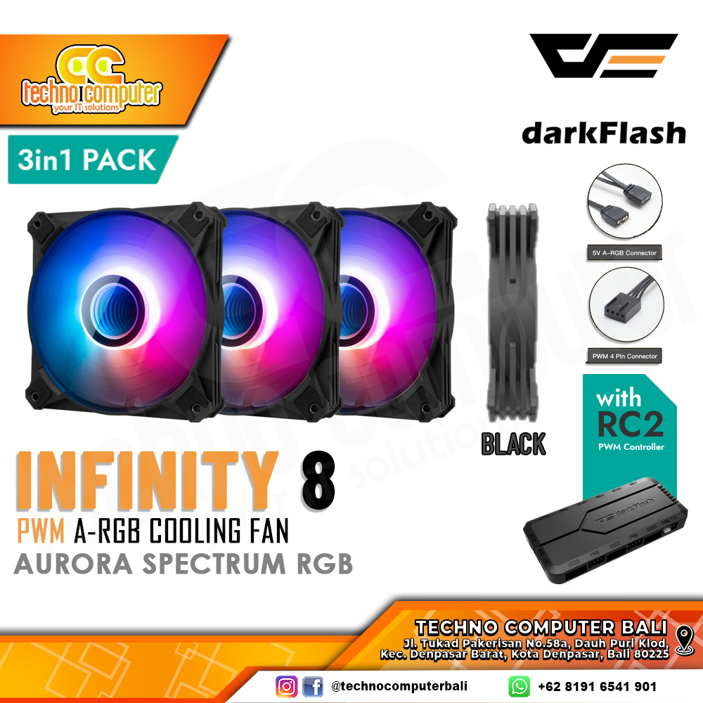 FAN CASING DARKFLASH INFINITY 8 ARGB BLACK - 120mm Triple Pack ARGB Fan with Controller