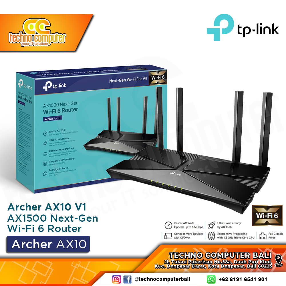 ROUTER TP-LINK Archer AX10 AX1500 Next-Gen Wi-Fi 6 Router Ver 1.00 Gigabit Wireless Router