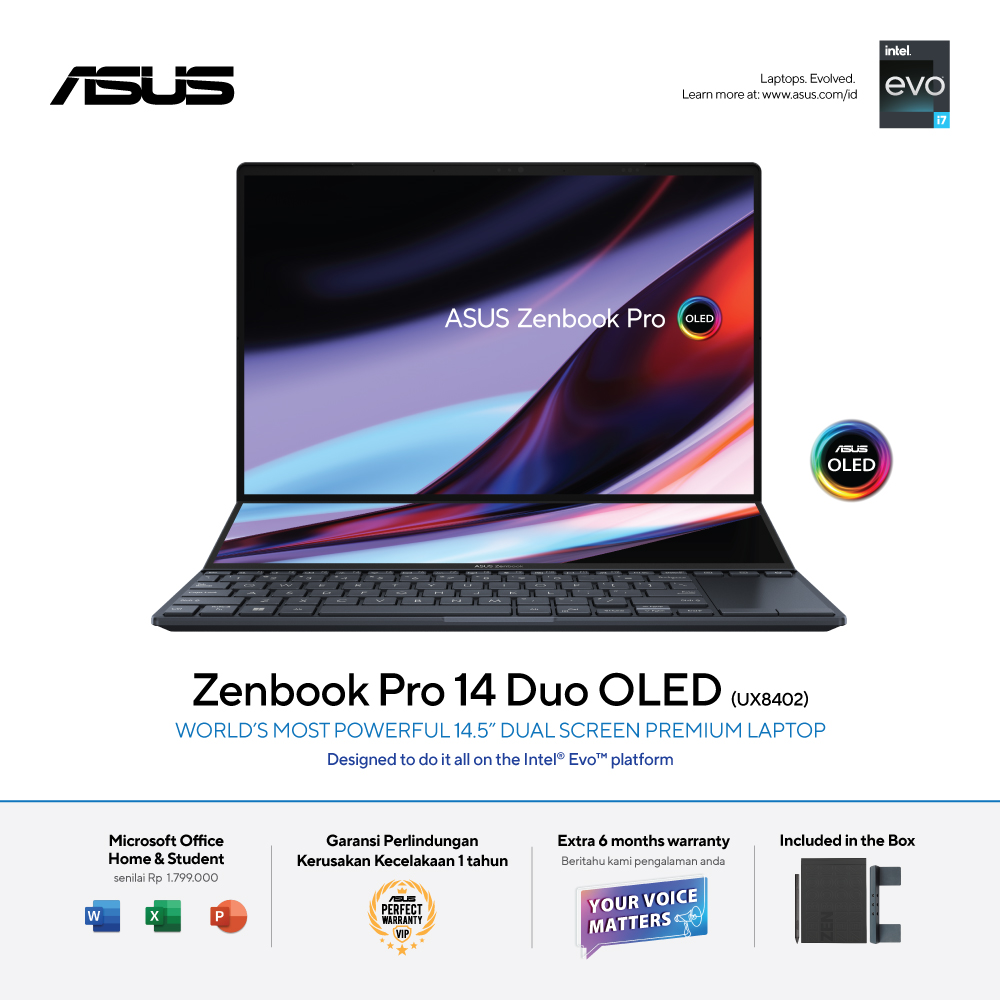 Zenbook Pro 14 Duo OLED [UX8402ZE-OLEDS755] Core i7-12700H/RAM 16GB/SSD 512GB/RTX 3050Ti/Win11