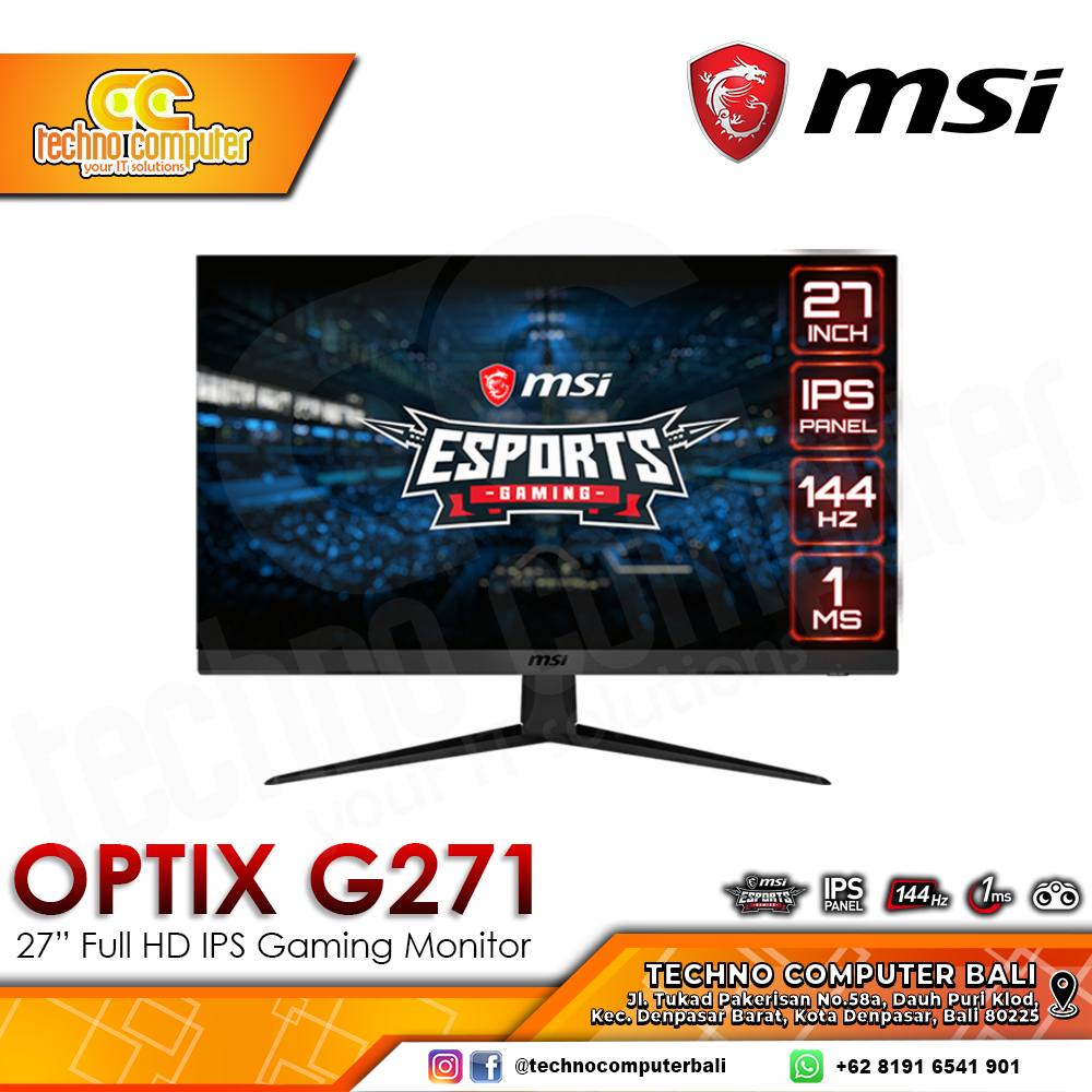MSI OPTIX G271 Gaming Monitor - 27 inch, FHD (1920 x 1080), IPS, 144Hz, 1ms, FreeSync
