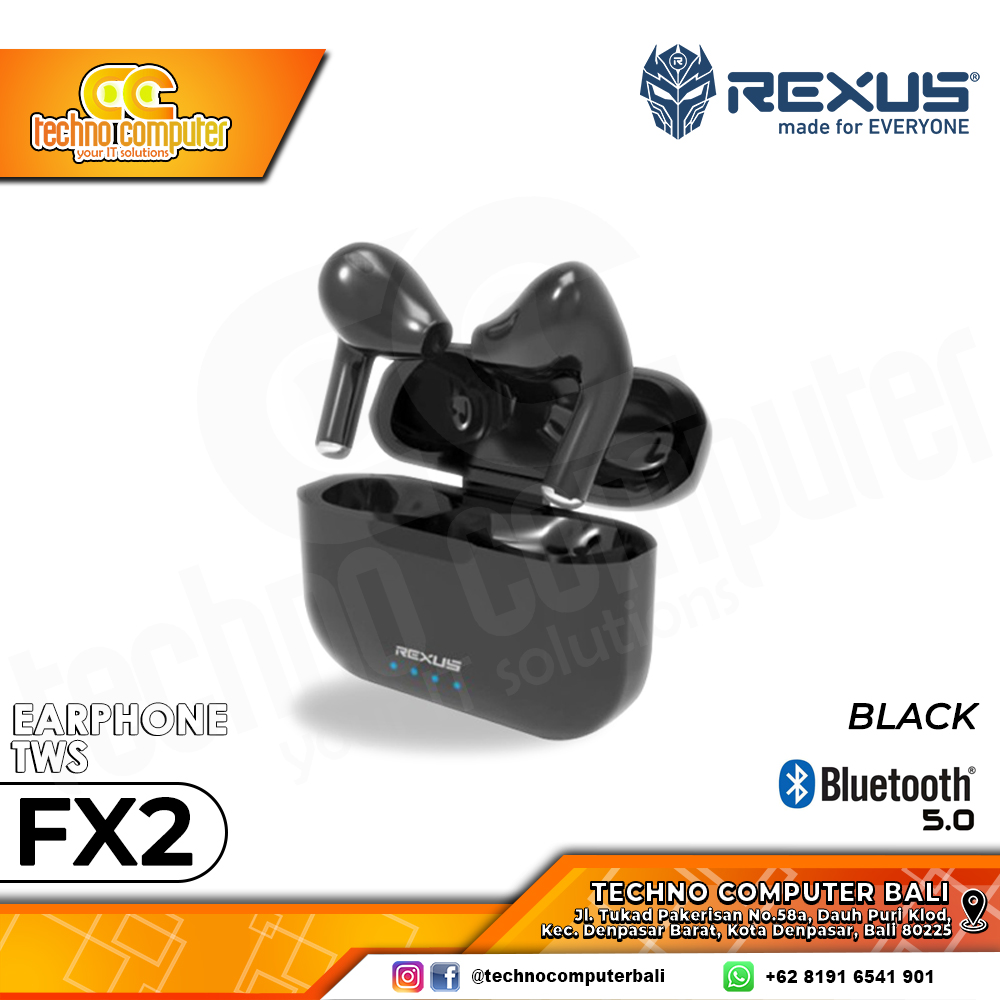 EARPHONE TWS REXUS FX2 Bluetooth Black - Gaming Earphone