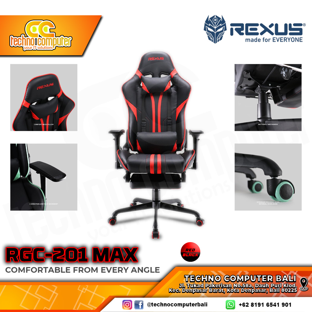 KURSI GAMING REXUS RGC-201 MAX GAMING CHAIR Footrest 4D Armrest - RED