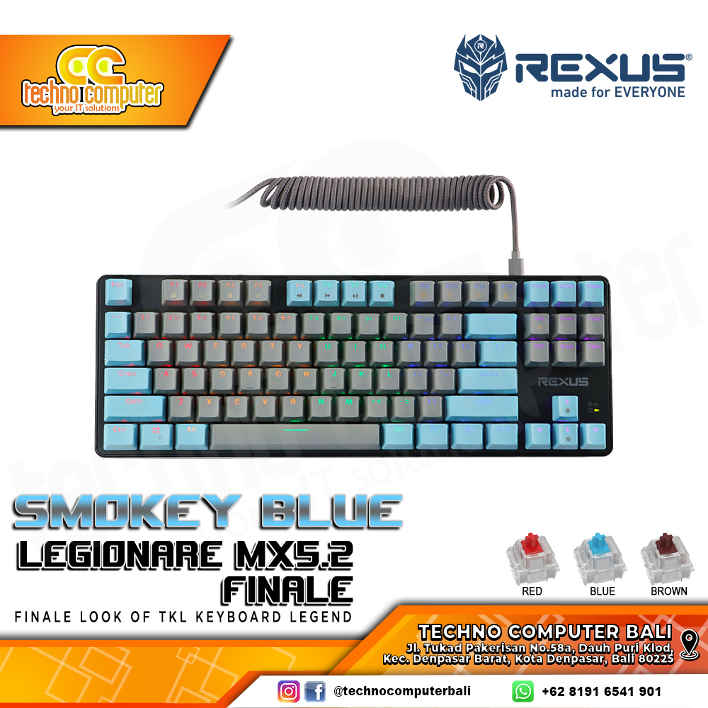 REXUS LEGIONARE MX5.2 FINALE TKL Grey/Blue - Mechanical Blue Switch - Gaming Keyboard