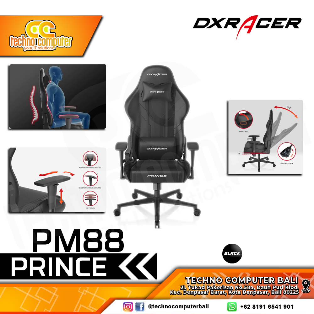 KURSI GAMING DXRACER PRINCE SERIES GAMING CHAIR 3D Armrest - BLACK