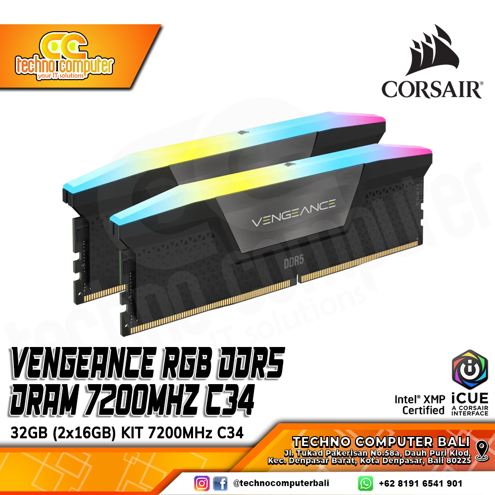DDR5 CORSAIR VENGEANCE RGB 32GB (2x16GB) Kit 7200MHz C34 - BLACK