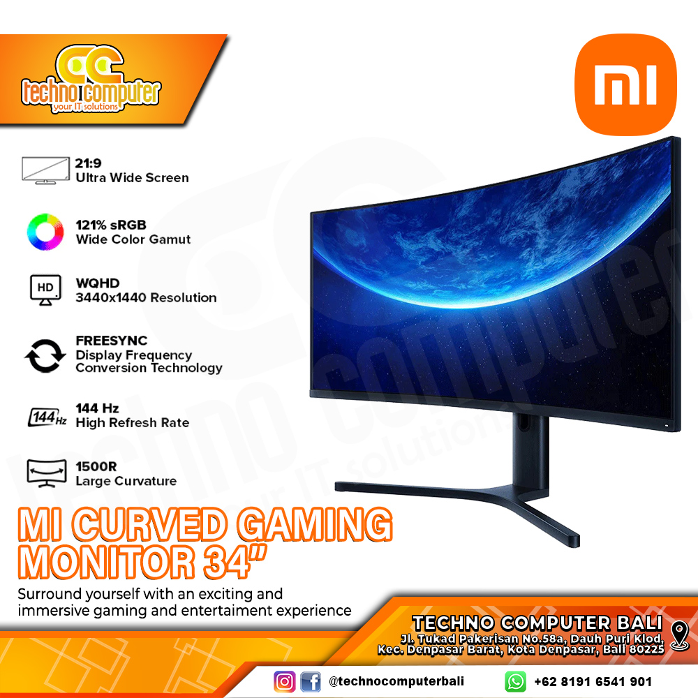 XIAOMI MI 34C UltraWide Curved Gaming Monitor - 34 inch, WQHD (3440 × 1440), 144Hz, 4ms