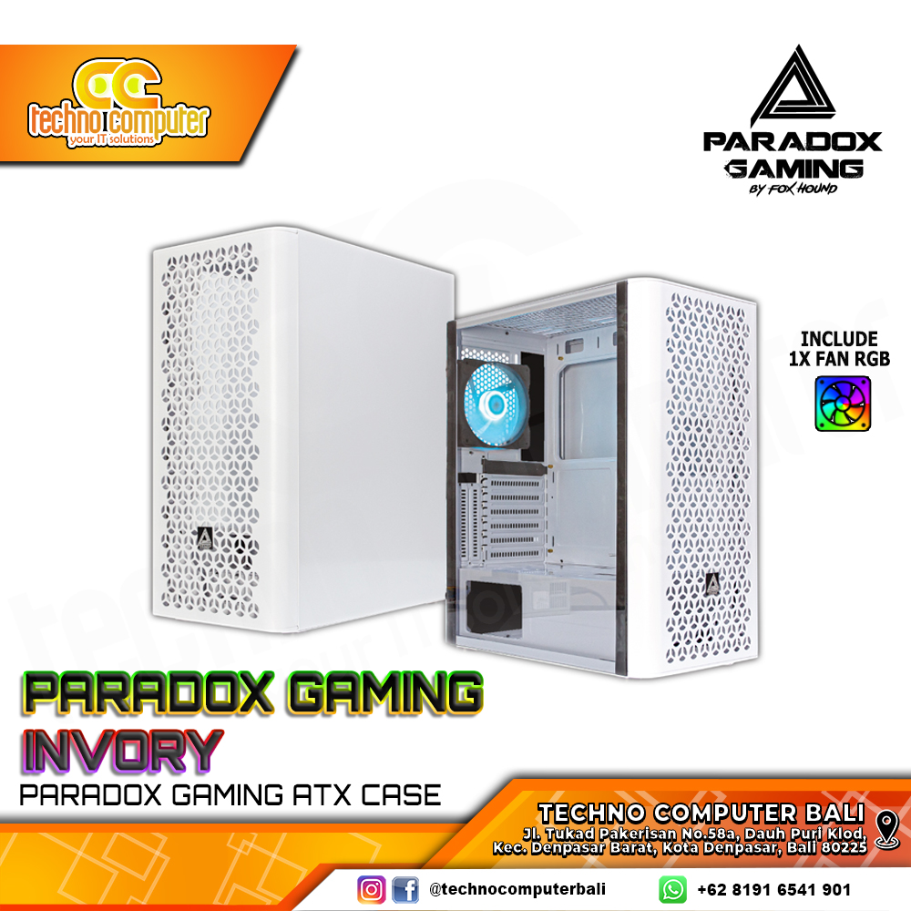 CASING PARADOX GAMING IVORY - Mid Tower ATX Case Tempered Glass (Free 1x RGB Fan)