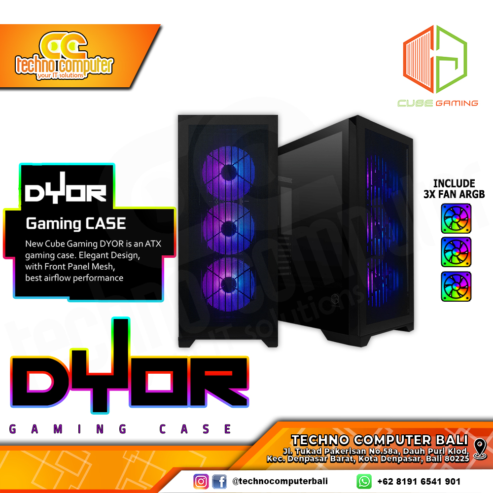 CASING CUBE GAMING PREMIUM DYOR - Mid Tower ATX Case Tempered Glass (Free 3x ARGB Fan)