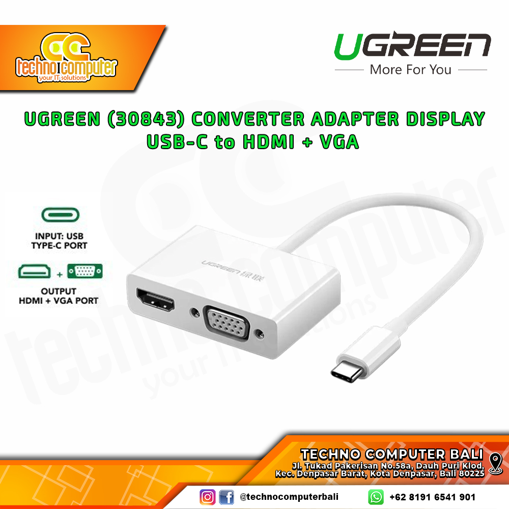 UGREEN CONVERTER ADAPTER DISPLAY - Type-C to HDMI, VGA - (30843)