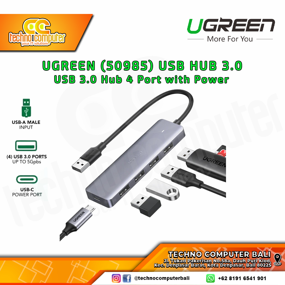 UGREEN USB HUB 3.0 4 Port with Power - (50985)