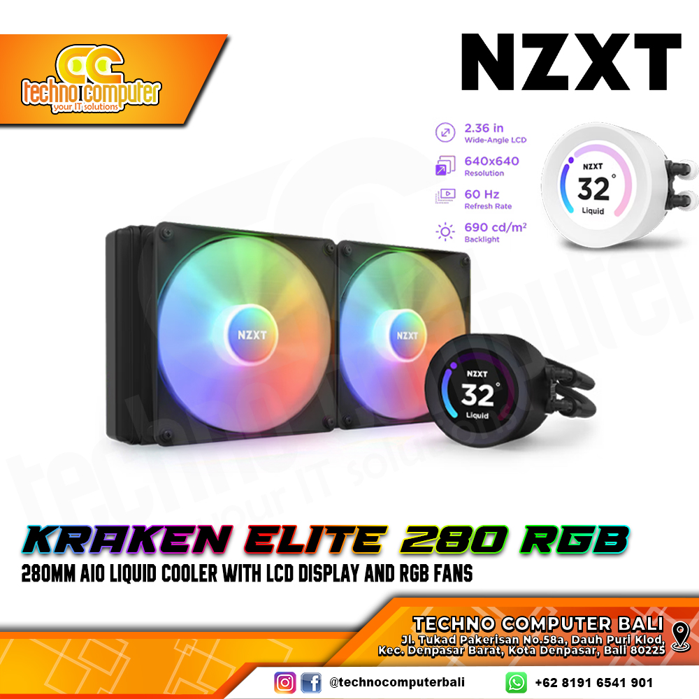 NZXT KRAKEN ELITE RGB Black - CPU Cooler - 280mm AIO Liquid Cooler with LCD Display and RGB Fans