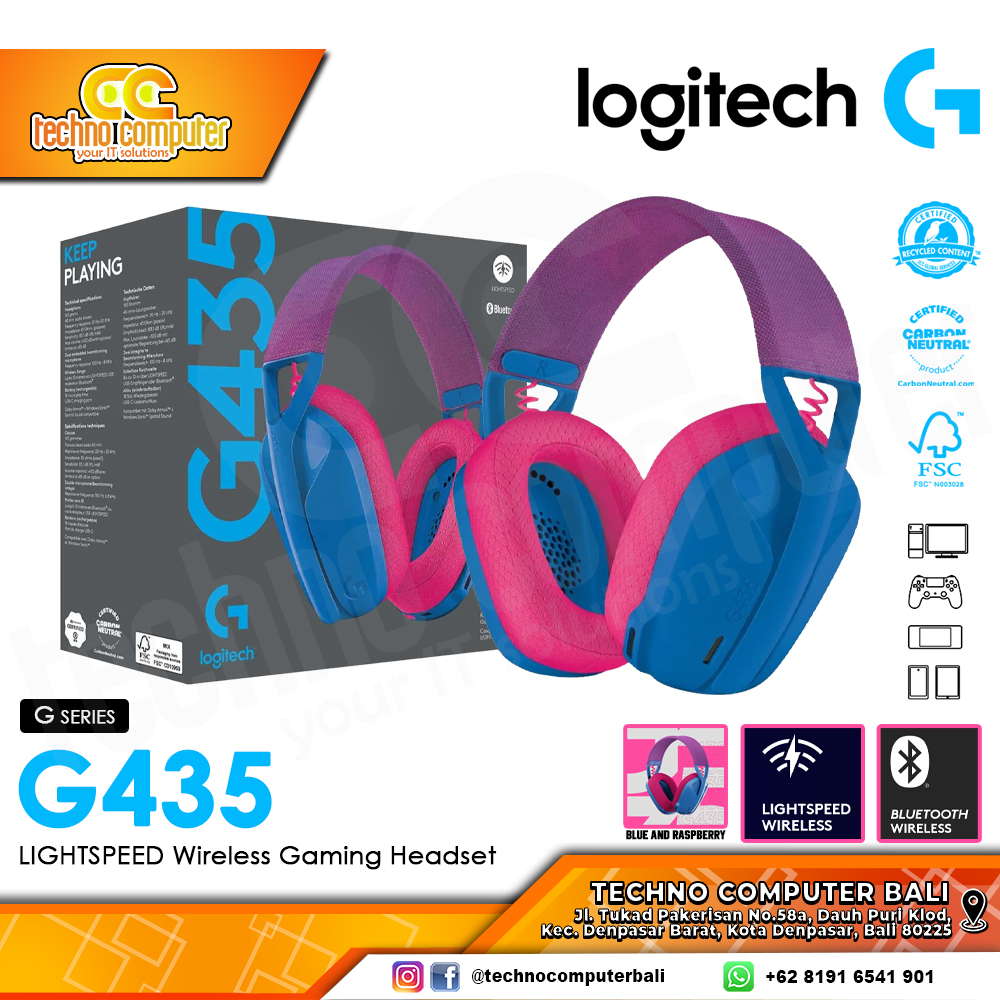 HEADSET LOGITECH G435 Wireless Blue and Raspberry - Gaming Headset