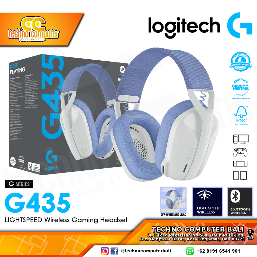HEADSET LOGITECH G435 Wireless Off-White and Lilac - Gaming Headset