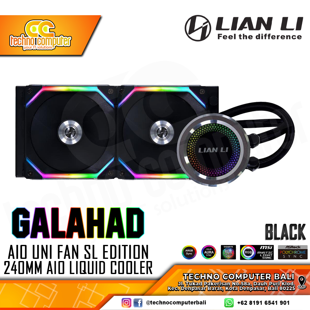 LIAN LI GALAHAD AIO UNI FAN SL Edition 240 ARGB Black - CPU Cooler - 240mm AIO Liquid Cooler