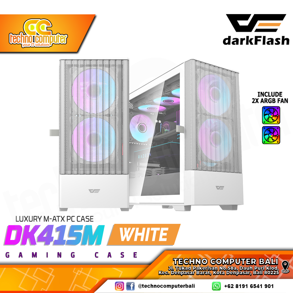 CASING DARKFLASH DK415M Mesh White - Mid Tower mATX Case Tempered Glass (Free 2x Fan ARGB)