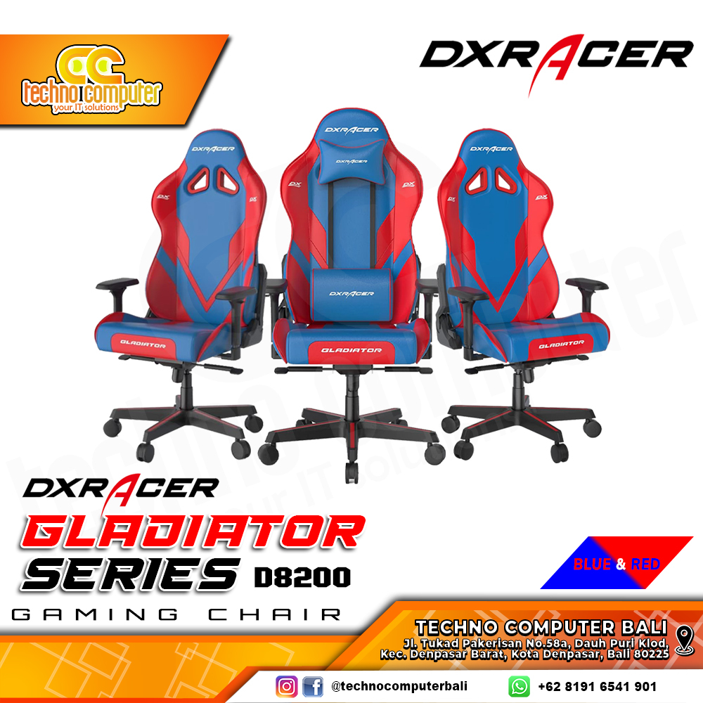 KURSI GAMING DXRACER GLADIATOR SERIES GAMING CHAIR 4D Armrest - BLUE/RED