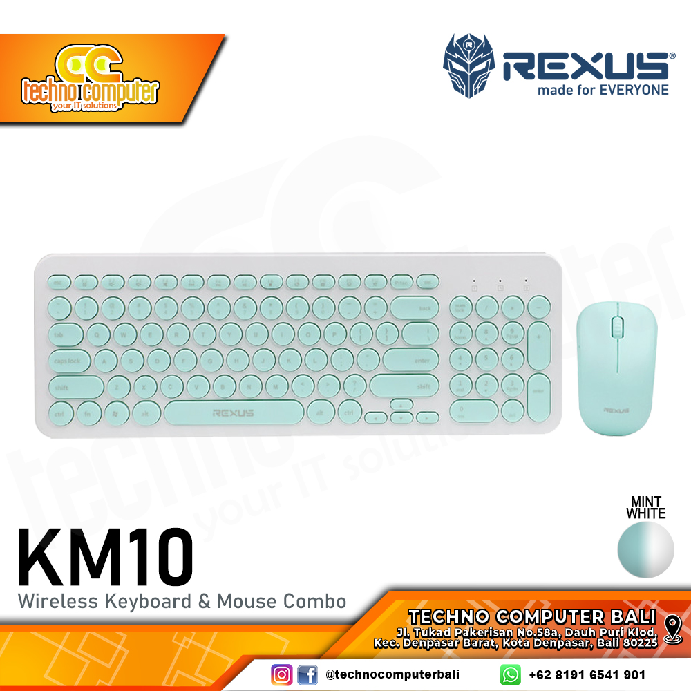 REXUS KM10 Combo Wireless Mint/White - Office Keyboard & Mouse Wireless