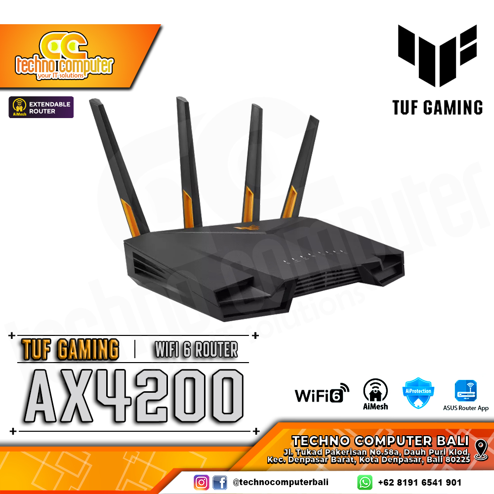ROUTER ASUS TUF GAMING AX4200 Dual Band WiFi 6 Gaming Router with Mobile Game Mode