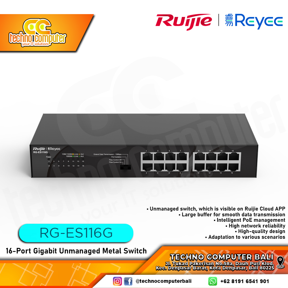 SWITCH HUB RUIJIE/REYEE RG-ES116G 16-Port Gigabit Unmanaged Switch