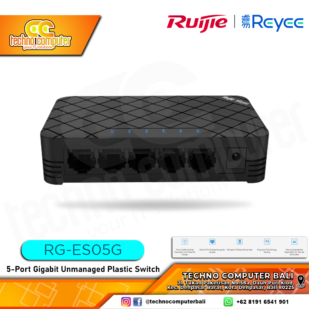 SWITCH HUB RUIJIE/REYEE RG-ES05G 5-Port Gigabit Unmanaged Switch Plastic Case