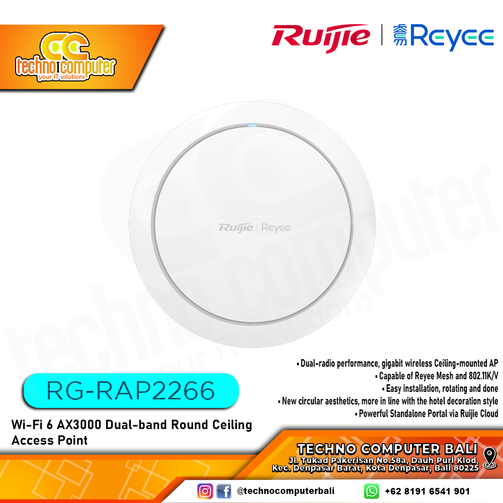 ACCESS POINT RUIJIE/REYEE RG-RAP2266 Wi-Fi 6 AX3000 Dual Band Gigabit Ceiling Mount Access Point
