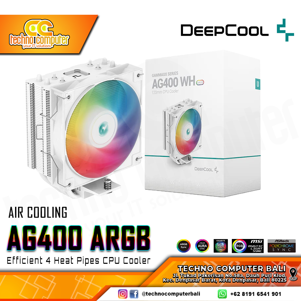 DEEPCOOL AG400 ARGB White - CPU Cooler - 120mm Air Cooler